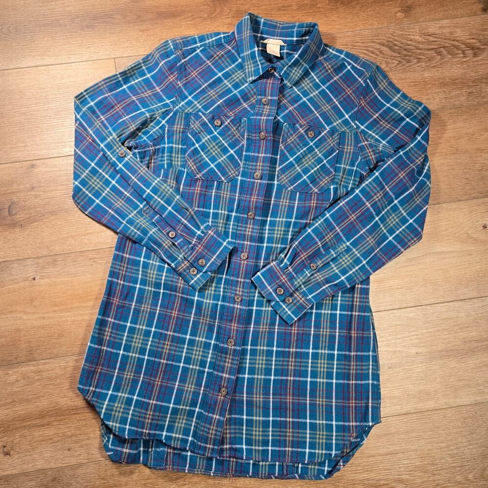 Duluth Trading Shirt Womens XS Red White Plaid Long Sleeve Button Down Vented